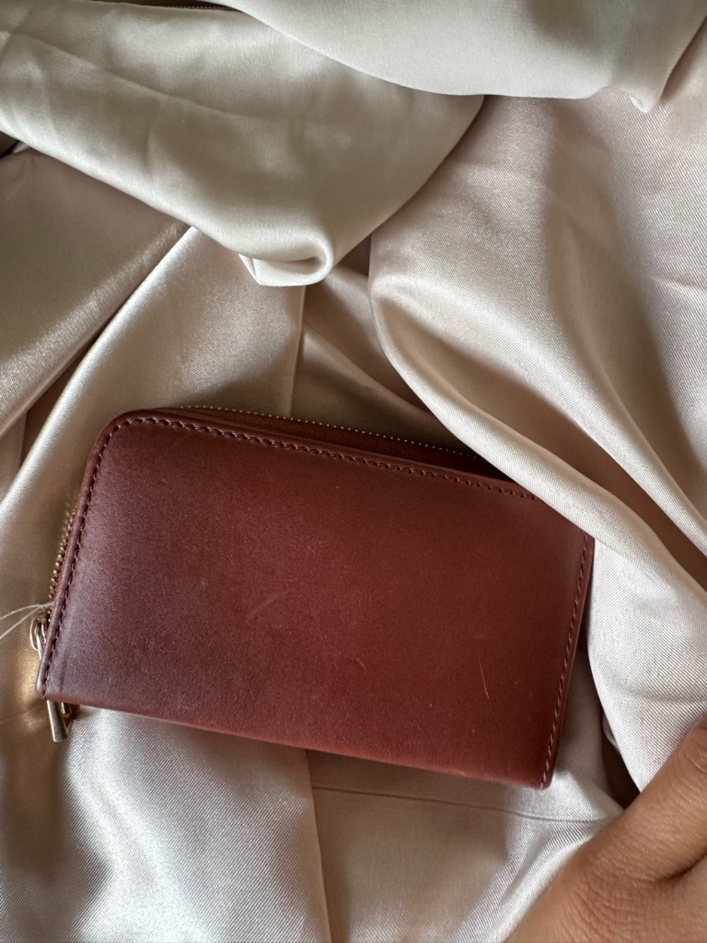Sezane Chestnut Leather Zip Card Case - Picture 2 of 5